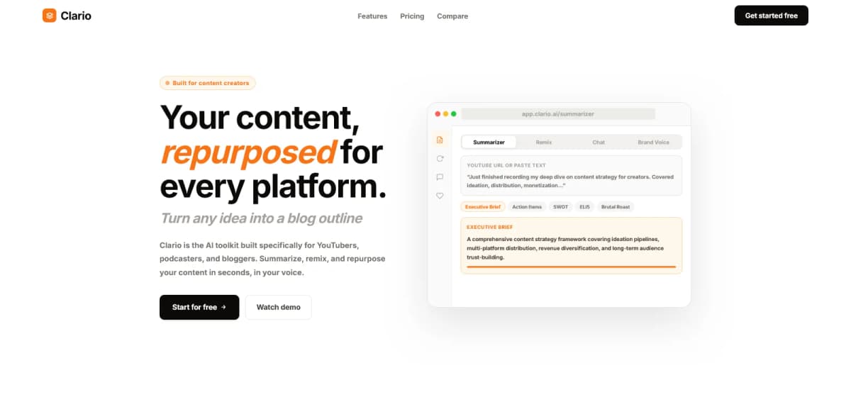 Clario Hub – AI workspace dashboard