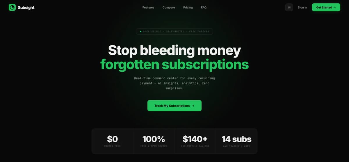 Subsight Tracker – subscription dashboard